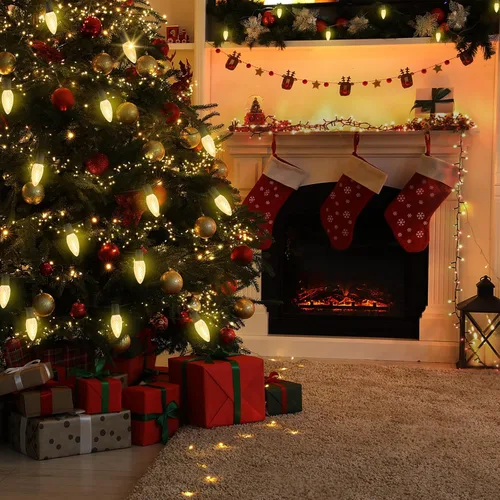 Vista 4 de Bombillas de Navidad C9, color blanco cálido, 2100 K, 1 W, repuesto 7 W, bombilla Edison E17, base 120 V, inastillable, para interiores
