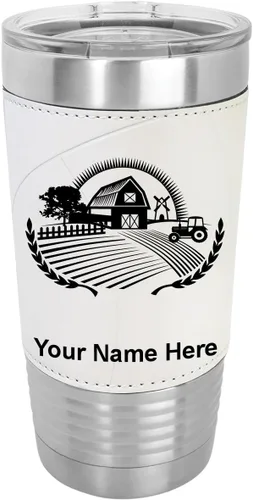 Vista 8 de LaserGram Vaso aislado al vacío de 20 onzas, granja, grabado personalizado incluido (piel sintética, estilo béisbol)