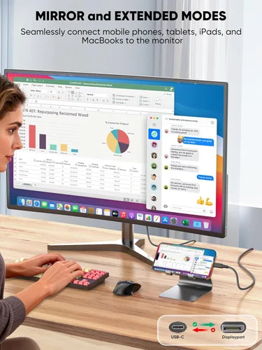 Vista 5 de Cable USB C a DisplayPort 2.1 de 80 Gbps de 6.6 pies, cable de pantalla USB C de 16K a 60Hz 8K a 120Hz 4K a 240Hz, trenzado unidireccional