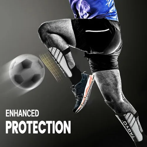 Vista 4 de TAGVO Espinilleras de fútbol para niños, jóvenes y adultos, equipo protector de fútbol para niños, niñas y hombres, espinilleras de fútbol para niños