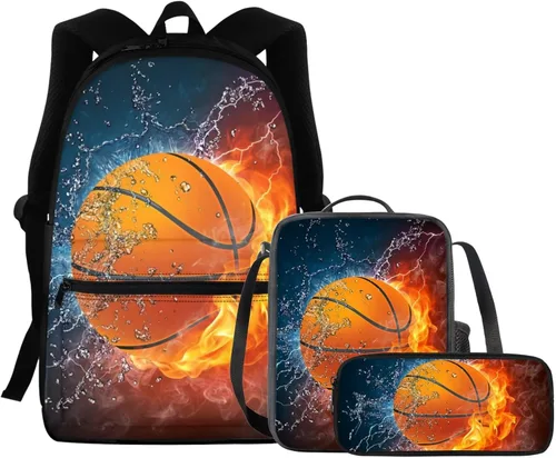 Vista 163 de FOR U DESIGNS Fuego baloncesto impreso niños escuela mochilas viaje mochila libro bolsa