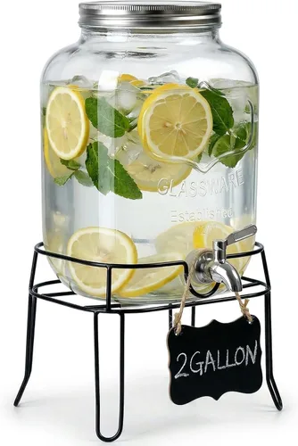 Vista 8 de Dispensador de bebidas de vidrio de 2 galones para fiestas, dispensador de bebidas, dispensador de limonada con espita de acero inoxidable 304, a