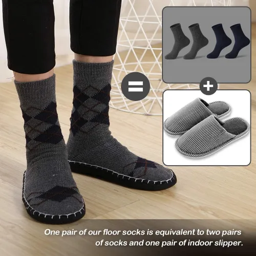 Vista 2 de Vihir Calcetines de invierno para hombre, antideslizantes, para el hogar, cálidos, para interiores, para el hogar