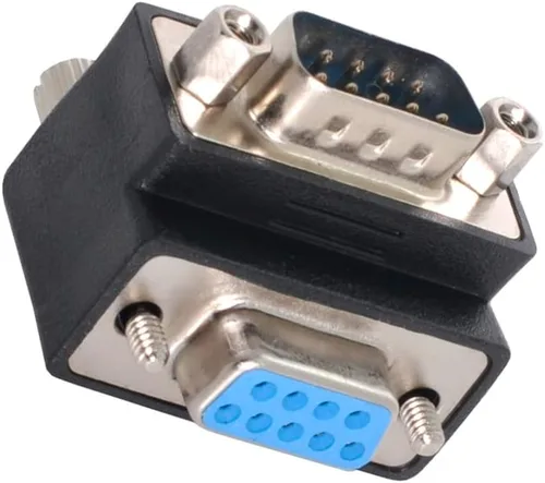 Vista 8 de cablecc 90 grados hacia abajo DB9P macho a hembra D-Sub RS232 9Pin adaptador de extensión