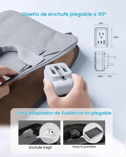 Vista 2 de VINTAR Adaptador tipo M para Sudáfrica, paquete de 2 enchufes plegables