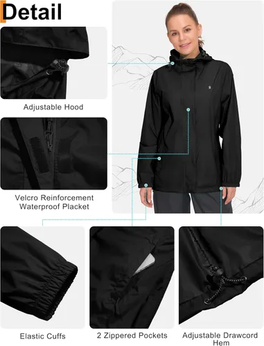 Vista 5 de Little Donkey Andy Chaqueta impermeable con capucha para mujer Negro