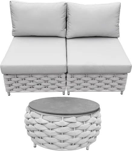 Vista 7 de TWT Sofá individual modular para exteriores con cojín grueso, gris oscuro Cuerda Textilene Gris Oscuro W/Cojín Gris Oscuro