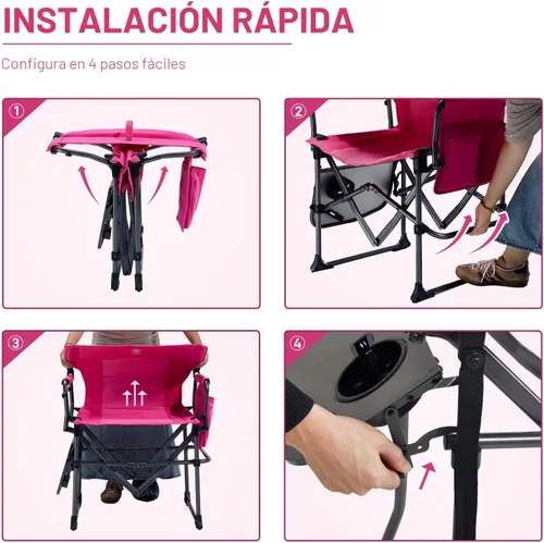 Vista 6 de EVER ADVANCED Silla de directores de camping con mesa auxiliar, plegable portátil con tamaño compacto, silla de césped resistente con bolsillo