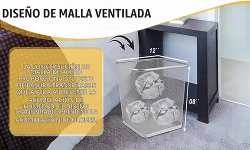 Vista 4 de Ybmhome Cesta de basura rectangular de malla de acero con parte superior abierta para oficina y hogar 8x12x12 pulgadas 1103s (1, Negro)