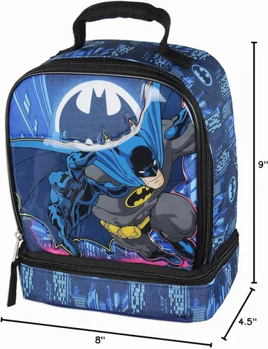Vista 7 de Bioworld DC Comics The Batman - Lonchera para niños, con doble compartimento, bolsa de almuerzo de superhéroe de 10 pulgadas