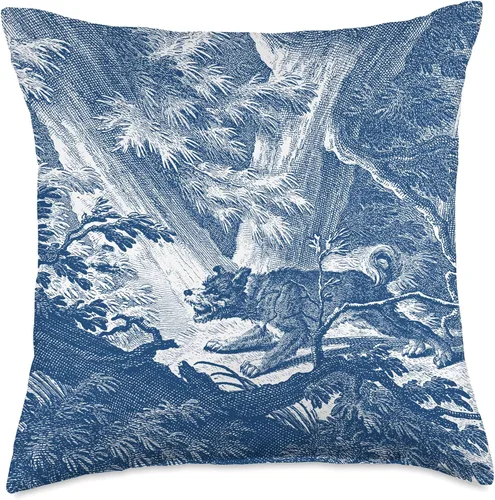 Vista 5 de French Country Classics Blue Toile de Jouy Forest Hunting Dog Scene - Almohada de 16 x 16 pulgadas, multicolor