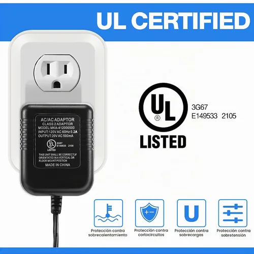 Vista 3 de Dreyoo Adaptador transformador de timbre de 16-24 V, fuente de alimentación de cable C de 16.4 pies de largo 20 VCA 500 mA, compatible con timbre