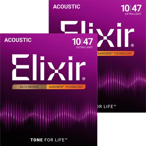Vista 18 de Elixir, cuerdas de bronce para guitarra acústica 80/20 con recubrimiento Polyweb, extralivianas (.010-.047)