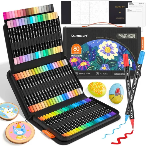 Vista 10 de Shuttle Art Rotuladores de pintura acrílica de doble tono, 120 colores, paquete de 60 bolígrafos de pintura acrílica para pintura de roca, cerámica