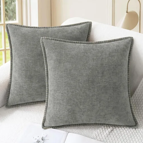 Vista 32 de CaliTime - Juego de 2 fundas de almohada decorativas de 16 x 16 pulgadas, con costuras en los bordes de hilo de algodón, chenilla suave teñida