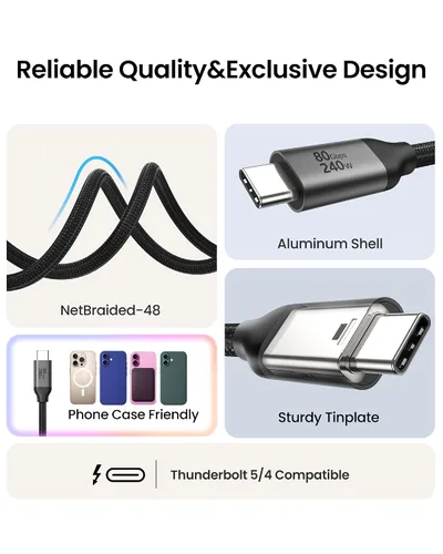 Vista 5 de Silkland Cable USB 4 para Thunderbolt 5 de 10 pies/3M, transferencia