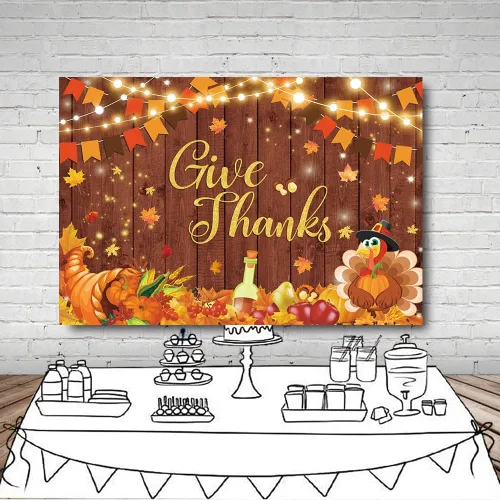 Vista 2 de MEHOFOND Fondo de Acción de Gracias de 7 x 5 pies, pancarta de Acción de Gracias, otoño, cosecha de calabaza, fondo de madera rústica, decoración