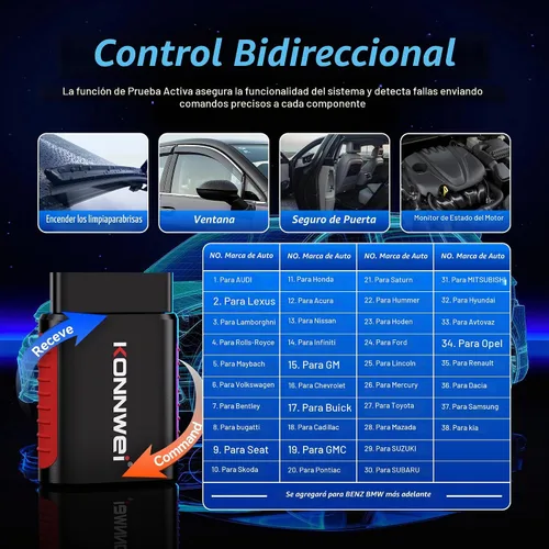 Vista 4 de KONNWEI Escáner OBD2 Bluetooth – Herramienta de diagnóstico de sistema completo con control bidireccional, restablecimiento de aceite/EPB/DPF/BMS