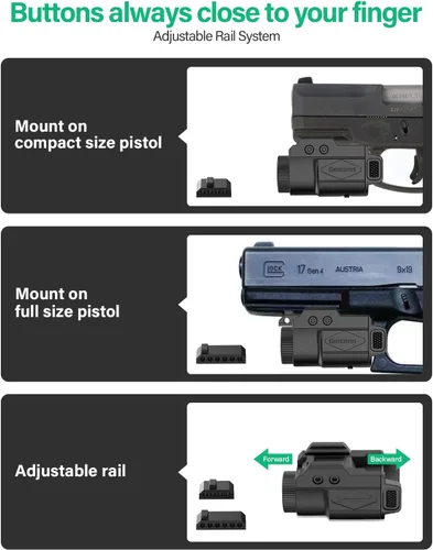 Vista 2 de Gmconn Luz de pistola de 700 lúmenes, linterna compacta ajustable montada en riel mini luz de arma con modo estroboscópico para Picatinny