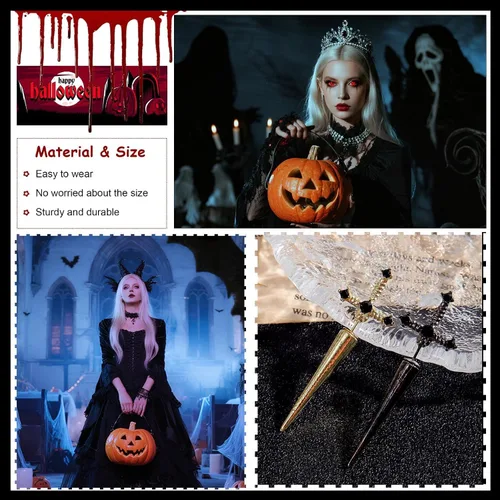 Vista 5 de Pendientes de espada gótica, estilo punk, aretes de daga de cristal con diamantes de imitación, joyería gótica de Halloween, joyería caprichosa A1
