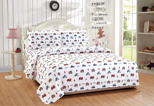 Vista 2 de Mk Home - Juego de edredón de tamaño matrimonial para niños, héroes de guardia, camión de bomberos, policía, ambulancia, rojo, azul y blanco