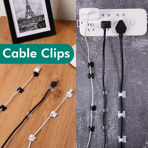 Vista 6 de Namalu 60 mini clips para cables, clips de luz de Navidad, ganchos de luz autoadhesivos, clips de cable para escritorio, luces de cadena al aire