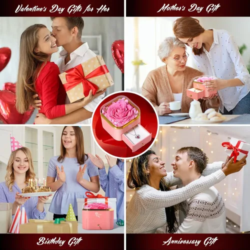 Vista 6 de Regalos para el día de la madre, rosa eterna con collar, regalos para mujeres, madre, abuela, esposa y novia, regalo de cumpleaños, boda, regalo