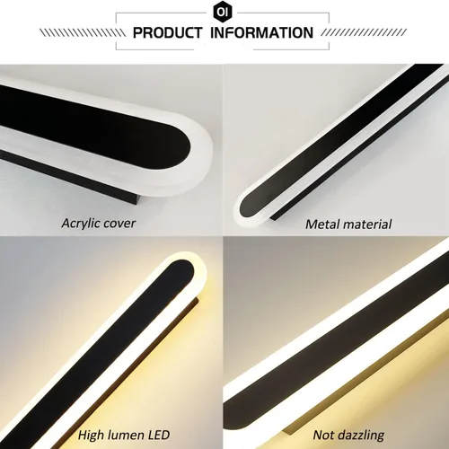 Vista 5 de Paquete de 2 luces LED de pared modernas de 47 pulgadas de largo, 24 W, blanco cálido, 110 V, lámpara de pared rectangular negra, elegante acrílico