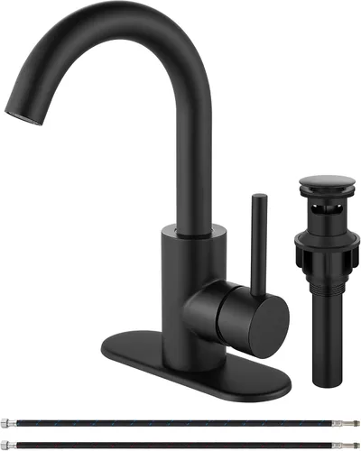 Vista 10 de Midanya Grifo de baño de un solo agujero, grifo de fregadero de barra de 1 agujero, adecuado para tocador de cocina, RV, boquilla giratoria de acero