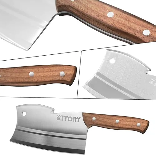 Vista 6 de Kitory Cuchillo para carne, cuchillo de carnicero, cortador de huesos de doble borde, cuchillo de cocina resistente para carne de hueso, verduras