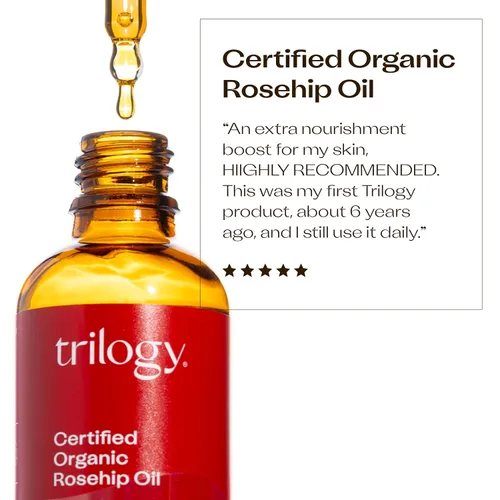 Vista 3 de Trilogy Aceite orgánico certificado de rosa mosqueta, unisex, 1.52 onzas, Paquete de 1 Cold-pressed USDA Organic face oil improves appearance of