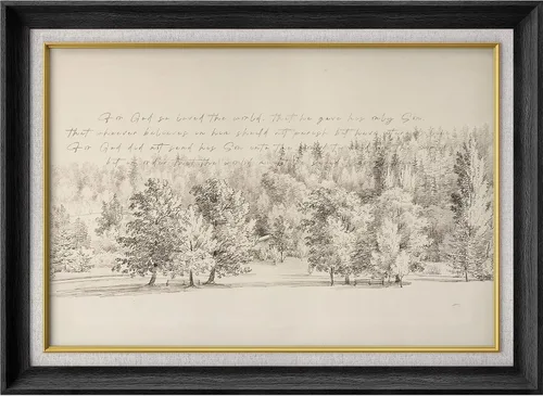Vista 200 de MUDECOR Lienzo enmarcado prémium para pared, pinos nevados en bosque de invierno, ilustraciones modernas, arte contemporáneo, escénico, divertido