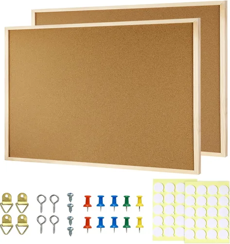 Vista 9 de 2 piezas tableros de corcho, tablero de anuncios de 17.7''x13.3'', tableros de corcho con marco negro para pared, tablero de corcho pequeño