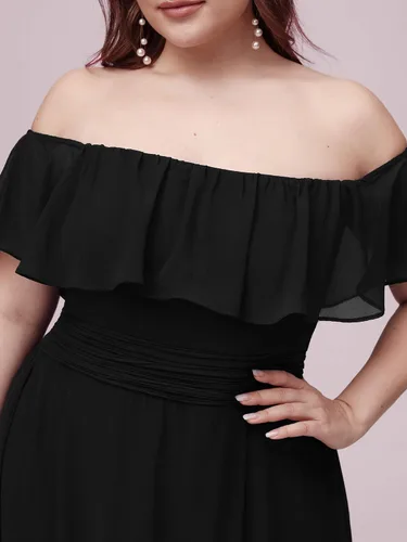 Vista 5 de Ever-Pretty Mujeres fuera del hombro mangas de volantes abertura lateral gasa más tamaño semi formal vestidos para mujeres 00968-DA