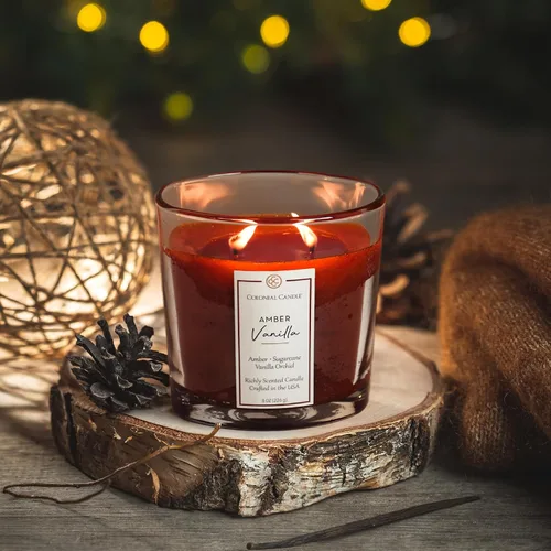 Vista 5 de Colonial Candle Vela perfumada de vainilla ámbar, velas altamente perfumadas para el hogar, vela de cera moteada, 2 mechas, 8 onzas, fabricada