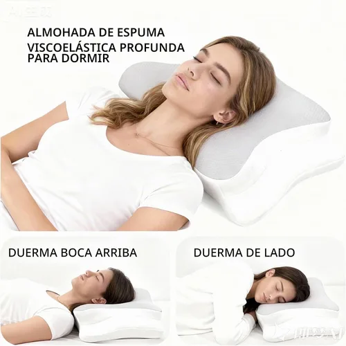 Vista 4 de Almohada cervical para aliviar el dolor de cuello, almohada de espuma viscoelástica para dormir de lado y espalda, apoyo avanzado y comodidad