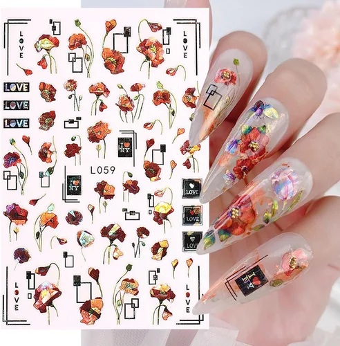 Vista 3 de 8 hojas de calcomanías de arte de uñas de flores de animales, calcomanías autoadhesivas 3D de mariposas, pavo real, suministros de arte de uñas