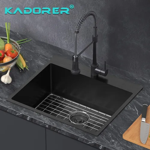 Vista 2 de Fregadero de barra de cocina negro de 25 x 22 pulgadas, fregadero de cocina pequeño, fregadero de cocina de un solo tazón, fregadero de barra