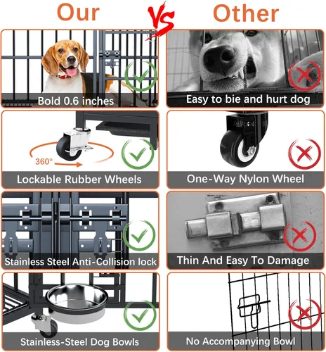 Vista 8 de Dosker Jaula de 42 pulgadas de metal resistente para perros con divisor para 2 perros/perro grande, jaula a prueba de escapes con parte superior