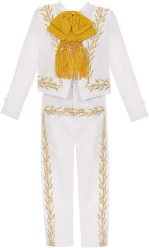 Vista 3 de Conjunto de traje de bautismo para niños de plata blanca Nuestra Señora de Guadalupe Virgen María Charro Mariachi traje de sombrero de boda niños