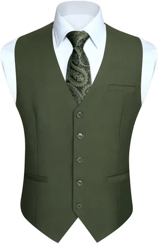 Vista 42 de HISDERN Vest 101 - Chaleco de traje ajustado para hombre con 3 bolsillos para negocios, formal, boda, baile de graduación y esmoquin casual a1-Negro