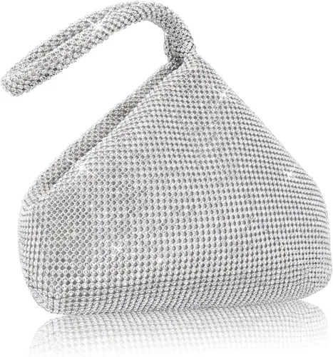 Vista 7 de Bolso de noche para mujer - Tamaño más grande mejorado, clutch de muñeca con diamantes de imitación completos brillantes para fiesta, boda, cita