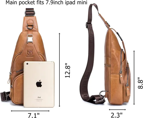 Vista 2 de BULLCAPTAIN Bolso bandolera de cuero genuino para hombre, estilo casual, multiusos, mochila de hombro, mochila de viaje para senderismo