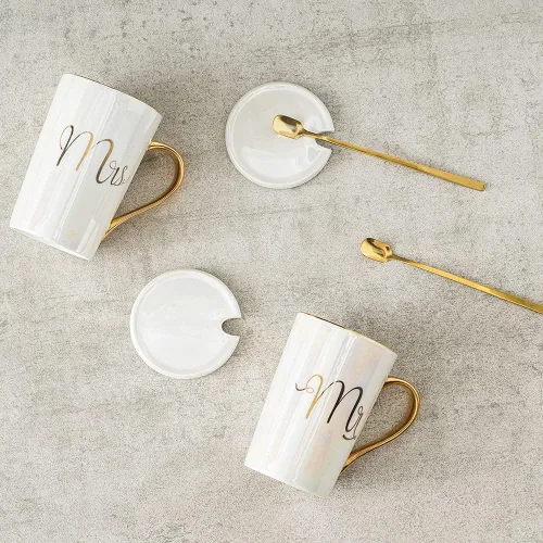 Vista 2 de Tazas de café de cerámica, regalos para pareja despedida de soltera, patrón de señor y señora