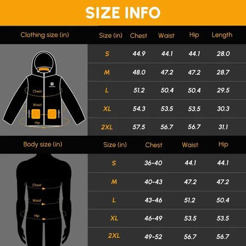 Vista 5 de Bodychum Chaqueta térmica unisex con batería, chaqueta acolchada de invierno para hombres y mujeres, abrigo de calefacción eléctrica para exteriores