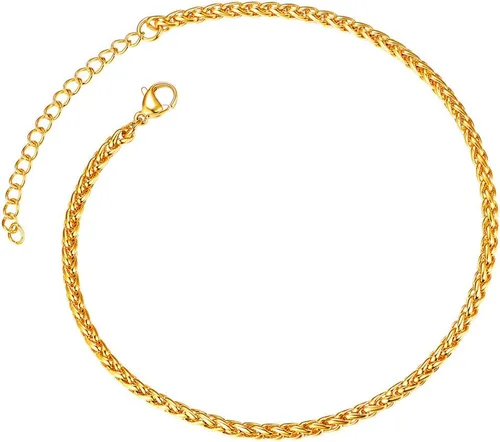 Vista 10 de ChainsPro - Pulsera de tobillo ajustable para mujer y hombre, estilos fígaro, trigo, bizantina, espiga, cubano, con cierre resistente, chapada