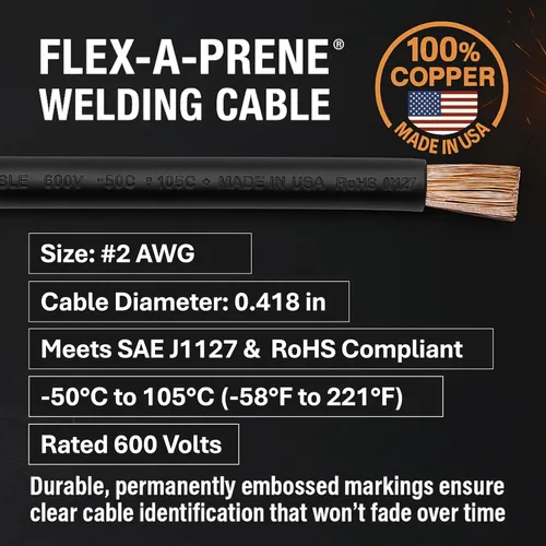 Vista 5 de SÜA - Conjunto de cables de soldadura de 200 amperios - Conector Dinse 35-70 - Cable de cobre 100% AWG # 2 (15 pies cada plomo)