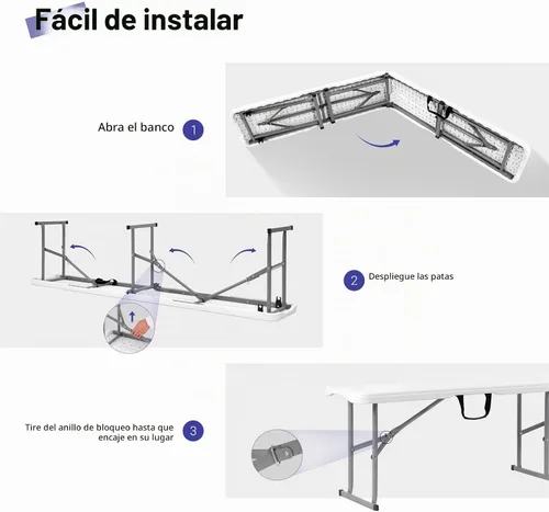 Vista 7 de Byliable Banco plegable de 6 pies, asiento plegable de plástico, portátil, plegable, para picnic, fiesta, camping, comedor, jardín blanco