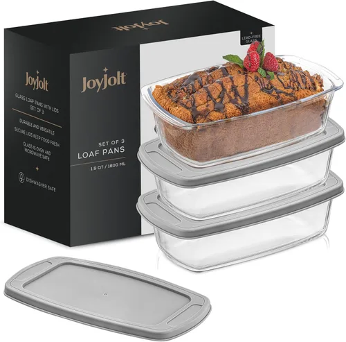 Vista 10 de JoyJolt Juego de 3 moldes para hornear pan con tapas. 1.9 cuartos de galón, plato rectangular grande para hornear con tapa. Molde para horno, sartén