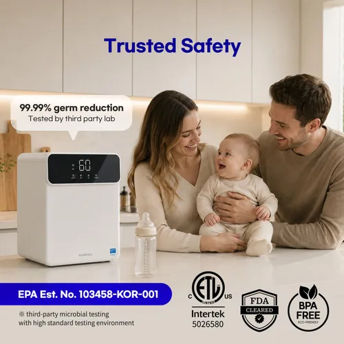 Vista 9 de HubiBaby Smart UVC LED Desinfectante y secadora para biberones, control de aplicación y ajustes de tiempo personalizados, capacidad XL para 18